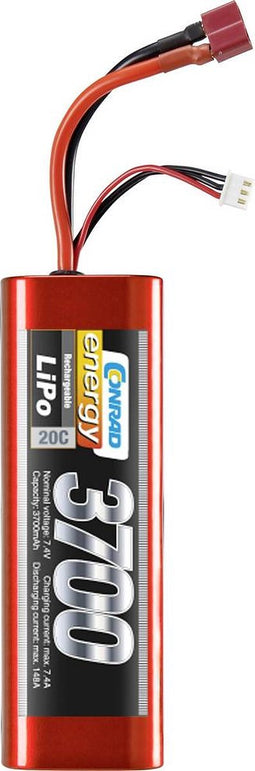 Conrad energy LiPo accupack 7.4 V 3700 mAh Aantal cellen: 2 20 C Stick hardcase T-bussen