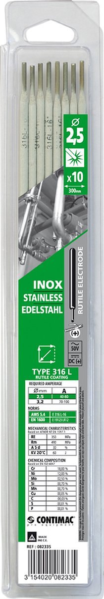 Contimac Laselektroden rvs t.316 2.5 mm blister van 10 stuks 97132