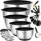 COOCK RVS Mengkommen set met Deksel - Beslagkommen met deksel - Bewaarbak met Rasp - Schaal voor Salades & Mengen - 22 Delige Set 1,5 t/m 5 Liter – Incl. Maatschepjes