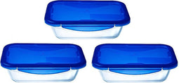 Cook & Go Rechthoekige Schaal Met Deksel - Set van 3 Stuks - Blauw - Pyrex