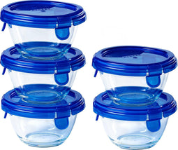 Cook & Go Ronde Schaal Met Deksel - Set van 5 Stuks - Blauw - Pyrex