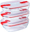 Cook & Heat Rechthoekige Schaal Met Magnetronbestendige Deksel - Set van 3 Stuks - Glas - Pyrex