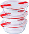Cook & Heat Ronde Schaal Met Magnetronbestendige Deksel - Set van 3 Stuks - Glas - Pyrex