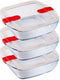 Cook & Heat Vierkante Schaal Met Magnetronbestendige Deksel - Set van 3 Stuks - Glas - Pyrex
