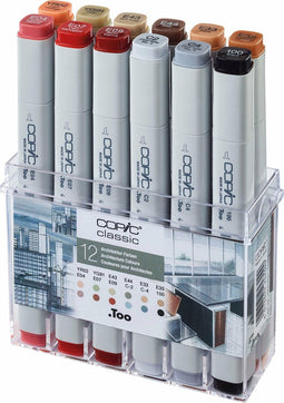 Copic Classic Set Architectuur 12 kleuren - Copic Markers Set 12 Stuks - Professionele Markers - Professionele Stiften - Twinmarkers Voor Tekenen En Ontwerpen