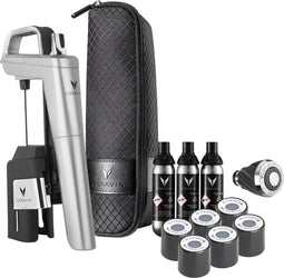 Coravin - Timeless Model Six+ wijnbewaarsysteem - 3 Coravin Pure Argon Capsules, 6 Coravin Schroefdoppen, een Coravin Beluchter en een Draagkoffer - in zilver