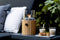Cosiscoop Timber Round Gaslantaarn - Unieke sfeermaker - Voor binnen en buiten - Inclusief glas en kiezelstenen