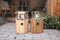 Cosiscoop Timber Round Gaslantaarn - Unieke sfeermaker - Voor binnen en buiten - Inclusief glas en kiezelstenen