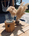 Cosiscoop Timber Round Gaslantaarn - Unieke sfeermaker - Voor binnen en buiten - Inclusief glas en kiezelstenen