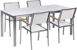 COSOLETO/GROSSETO - Tuinset 4 persoons - Wit marmer - Graniet/Glas