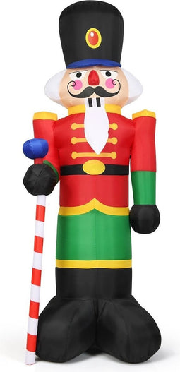 Costway Hoge Opblaasbare Kerst Notenkraker Soldaat Met 3 LED-lampjes Kleurrijk - 2,4m