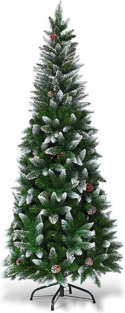 Costway Kunstkerstboom INCLUSIEF Dennenappels - Met Metalen Standaard - 180 cm