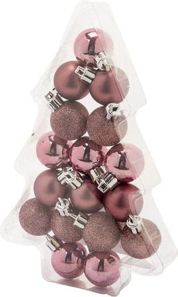 Cosy & Trendy 17x stuks kleine kunststof kerstballen roze 3 cm mat/glans/glitter - Onbreekbare plast