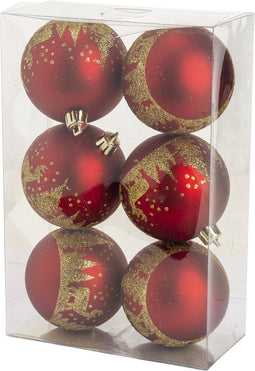 Cosy & Trendy Kerst - Kerstballen - Set van 6 - Trees Gold - Glitter - Rood - D8cm - Kunststof