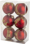Cosy & Trendy Kerst - Kerstballen - Set van 6 - Trees Gold - Glitter - Rood - D8cm - Kunststof