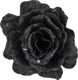 Cosy & Trendy Kerst - Roos clip - Set van 2 - Glitter - Zwart - D10cm - Kerstboomdecoratie - Clips