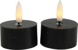 Countryfield LED theelichtjes/waxinelichtjes - 2x st - zwart - D4 x H5,2 cm - met timer