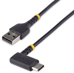 Startech.com R2ACR-30C - USB A naar C Oplaadkabel - Haakse 30cm 3A Aramidevezel Zwart