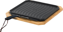 Cozze - Pan Gietijzer Dubbelzijdig Gebruik met Beukenhout Serveerplank 33 cm - Gietijzer - Zwart