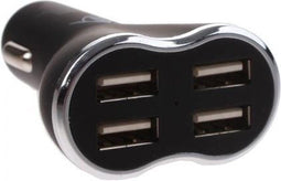 Dunlop - Viervoudige USB-autolader - 12/24 Volt 4,8A - Zwart