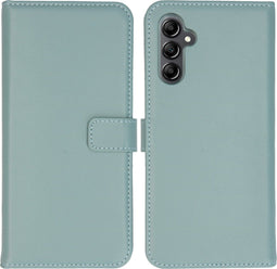 Selencia Hoesje Geschikt voor Samsung Galaxy A14 (5G) / A14 (4G) Hoesje Met Pasjeshouder - Selencia Echt Lederen Bookcase - lichtblauw