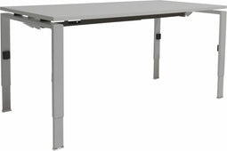 Linesto N4 bureau, hoogte instelbaar (65-85cm) met 180x80cm krijtwit zwevend 25mm blad en aluminium (RAL9006) vierpoot N-frame (poot rechthoekig 66 x 26 mm.), (met geintegreerde kabelgoot)