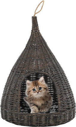 vidaXL - Kattenhuis - met - kussen - tipi - 40x60 - cm - natuurlijk - wilgen