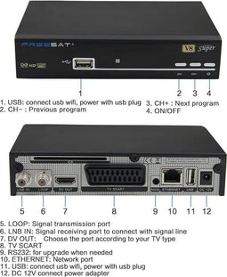 Freesat V8 Super - DVB-S2 TV Box - 1080P Full HD WiFi YouTube - Zwart