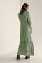 na-kd Maxi-jurk - Ballonmouwen V-hals Ruches - Green Flower