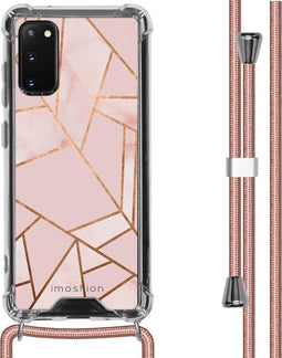 iMoshion Hoesje Geschikt voor Samsung Galaxy S20 Hoesje Met Koord - iMoshion Design Hoesje met Koord - Goud / Transparant / Roze / Pink Graphic