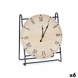 Bordsklocka Zwart Metaal Hout MDF 19 x 21 x 9 cm (6 Stuks)