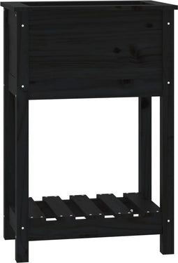 vidaXL - Plantenbak - met - schap - 54x34,5x81 - cm - massief - grenenhout - zwart