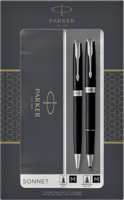 Parker Sonnet Balpen en Rollerpen Duo Set, Black Lacquer CT
