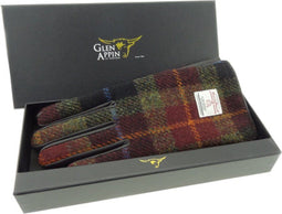 Dames Handschoenen Roestbruin Geruit met Bruin Leer - Harris Tweed - Glen Appin of Scotland