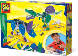 SES - Metaal constructieset dino - Triceratops en Spinosaurus - inclusief schroevendraaier en steeksleutel - knutselen jongens - Dinosaurus Speelgoed