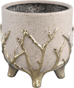 PTMD Quin Cream Ceramic Pot Gold Branches Base Low L