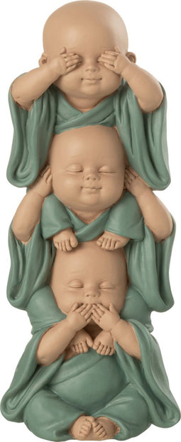 J-Line figuur Monnik Horen/Zien/Zwijgen Op Elkaar - polyresin - groen - large