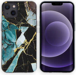 iMoshion Hoesje Geschikt voor iPhone 13 Hoesje Siliconen - iMoshion Design hoesje - Blauw / Shattered Blue Marble