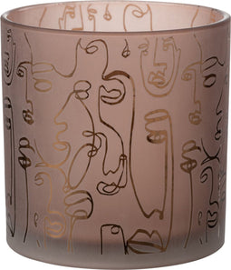 J-Line windlicht Happy Faces - glas - terracotta - large