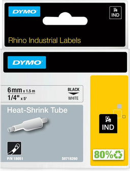 DYMO Rhino - Heat-Shrink Tube-labels - 6 mm x 1,5 m - zwart op wit (1 stuk)