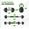 Tunturi Vinyl Halterset 20 kg - Halterstang met Gewichten - Verstelbare Dumbbells Kettlebell Push-up Steunen - Zwart Groen
