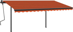 vidaXL - Luifel - handmatig - uittrekbaar - met - palen - 4x3,5 - m - oranje - en - bruin