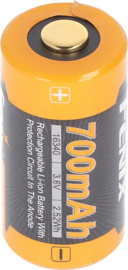 CR123 A Li-ion batterij oplaadbaar 3,7 volt min. 700 mAh, meestal 760 mAh, max. 820mAh, 35x16mm met AkkuShop-transportdoos