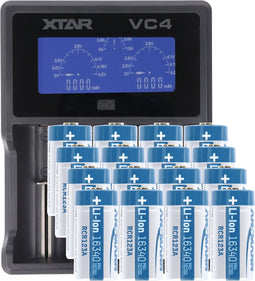 CR123 Een Li-ion batterij met 3,7 volt, 760 mAh 16 stuks en LCD snellader