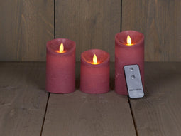 Annas collection - B.o. 3st kaars wax rustiek bewegende vlam 7.5x10/12.5/15cm antiek roze afstan...