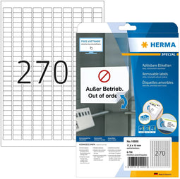 Herma 10000 - Zelfklevende etiketten A4 - 17,8x10mm wit verwijderbaar - (25 vel)