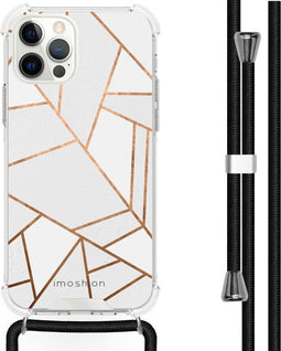 iMoshion Hoesje Geschikt voor iPhone 12 Pro / 12 Hoesje Met Koord - iMoshion Design Hoesje met Koord - Wit / Meerkleurig / Goud / White Graphic