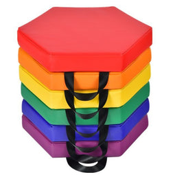 Set van 6 kindervloerkussens - Zeshoekige zitkussens - Ergonomische handgrepen - 38 x 34 x 5 cm (6 stuks)