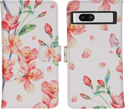 iMoshion Hoesje Geschikt voor Google Pixel 7a Hoesje Met Pasjeshouder - iMoshion Design Softcase Bookcase - Wit / Blossom Watercolor