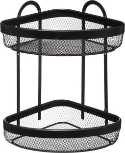 Creartix® Doucherek 2 niveaus - Zwart - Hoekschapjes – Hoek Mandjes – Opberg Mandjes – Hoekrekje – Neerzetten of Ophangen - Douchemandje – Kruidenrekje – Mesh – Doucherek Metaal – Industrieel – 23 x 23 x 33,5cm